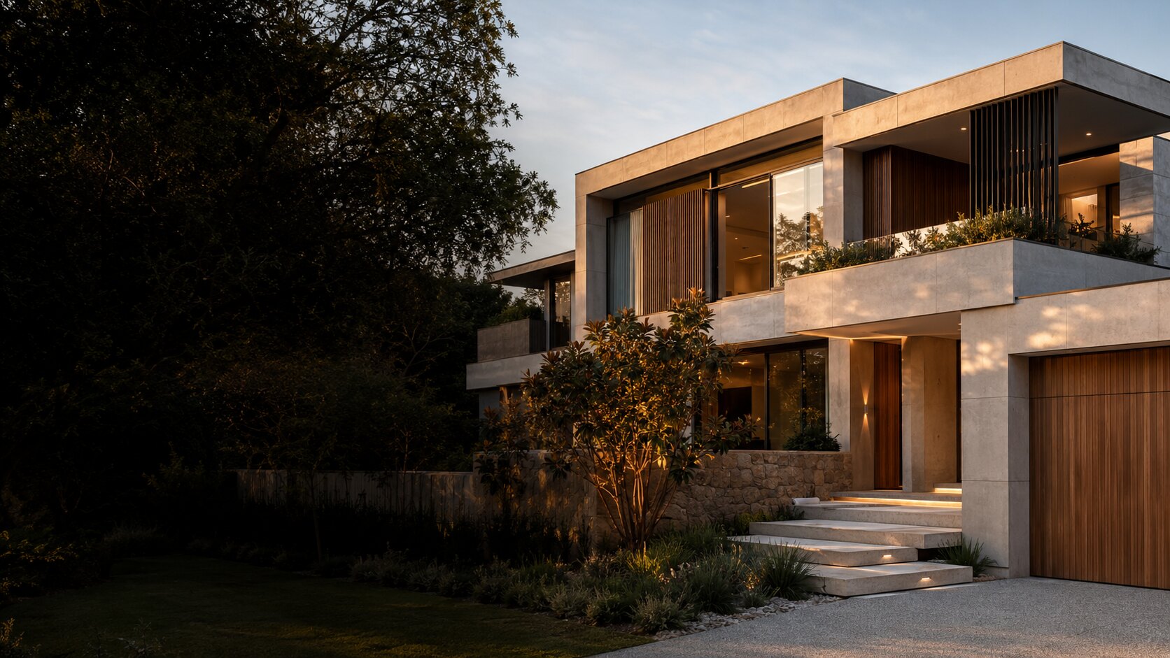 Contemporary luxury Australian home at sunset
